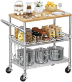 Rolling Kitchen Carts on Wheels, 650Lbs Capacity 3 Tier Utility Cart with Wood Tabletop, Kitchen Storage Cart