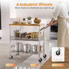 Rolling Kitchen Carts on Wheels, 650Lbs Capacity 3 Tier Utility Cart with Wood Tabletop, Kitchen Storage Cart, alternate view