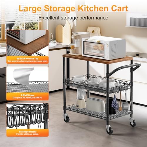 Rolling Kitchen Carts on Wheels, 650Lbs Capacity 3 Tier Utility Cart with Wood Tabletop, Kitchen Storage Cart, alternate view
