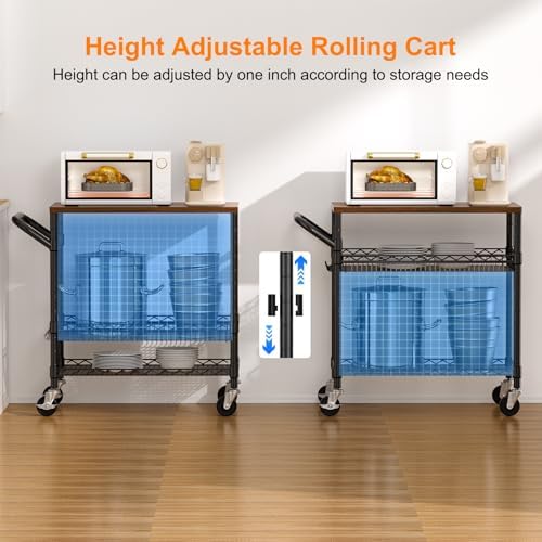 Rolling Kitchen Carts on Wheels, 650Lbs Capacity 3 Tier Utility Cart with Wood Tabletop, Kitchen Storage Cart, alternate view