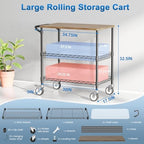 Rolling Kitchen Carts with Wheels, 3-Tier Utility Cart with Wood Tabletop, alternate view 2