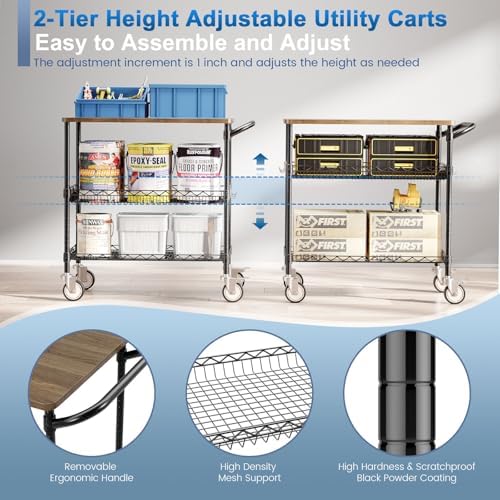Rolling Kitchen Carts with Wheels, 3-Tier Utility Cart with Wood Tabletop, alternate view 4