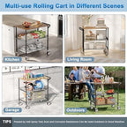 Rolling Kitchen Carts with Wheels, 3-Tier Utility Cart with Wood Tabletop, alternate view 5