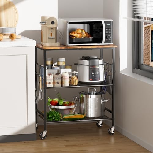 Rolling Kitchen Microwave Cart, 3 Tier Microwave Stand with Storage, Small Kitchen Island on Wheels, Kitchen