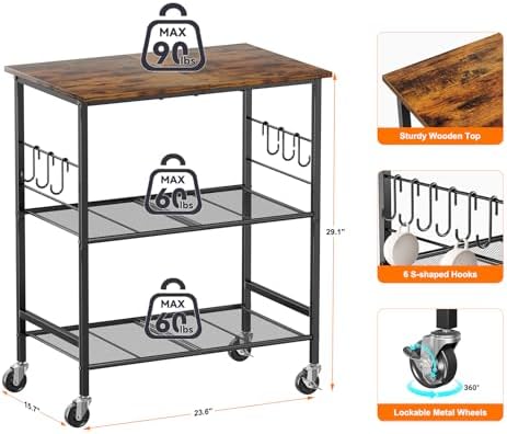 Rolling Kitchen Microwave Cart, 3 Tier Microwave Stand with Storage, Small Kitchen Island on Wheels, Kitchen, alternate view