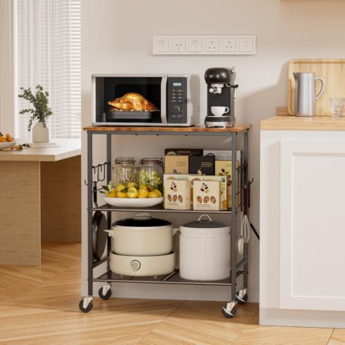 Rolling Kitchen Microwave Cart, 3 Tier Microwave Stand with Storage, Small Kitchen Island on Wheels, Kitchen, alternate view