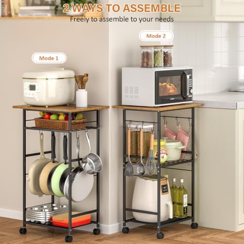 Rolling Kitchen Microwave Cart, 3 Tier Microwave Table Stand with Adjustable Shelf, Kitchen Storage Rack on, alternate view 3