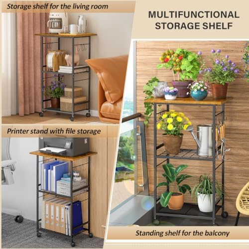 Rolling Kitchen Microwave Cart, 3 Tier Microwave Table Stand with Adjustable Shelf, Kitchen Storage Rack on, alternate view 5