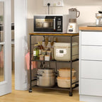 Rolling Kitchen Microwave Cart, 3 Tier Microwave Table Stand with Storage, Kitchen Utility Cart on Lockable, alternate view 3