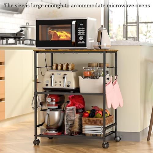 Rolling Kitchen Microwave Cart, 3 Tier Microwave Table Stand with Storage, Kitchen Utility Cart on Lockable, alternate view 5