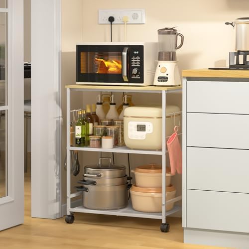 Rolling Kitchen Microwave Cart, 3 Tier Microwave Table Stand with Storage, Kitchen Utility Cart on Lockable, alternate view 3