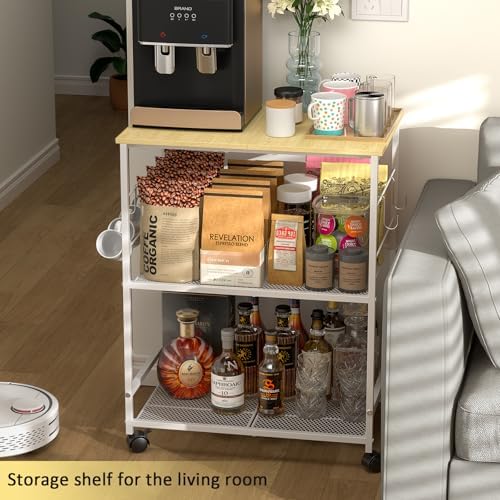 Rolling Kitchen Microwave Cart, 3 Tier Microwave Table Stand with Storage, Kitchen Utility Cart on Lockable, alternate view 4
