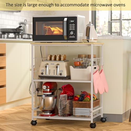 Rolling Kitchen Microwave Cart, 3 Tier Microwave Table Stand with Storage, Kitchen Utility Cart on Lockable, alternate view 5