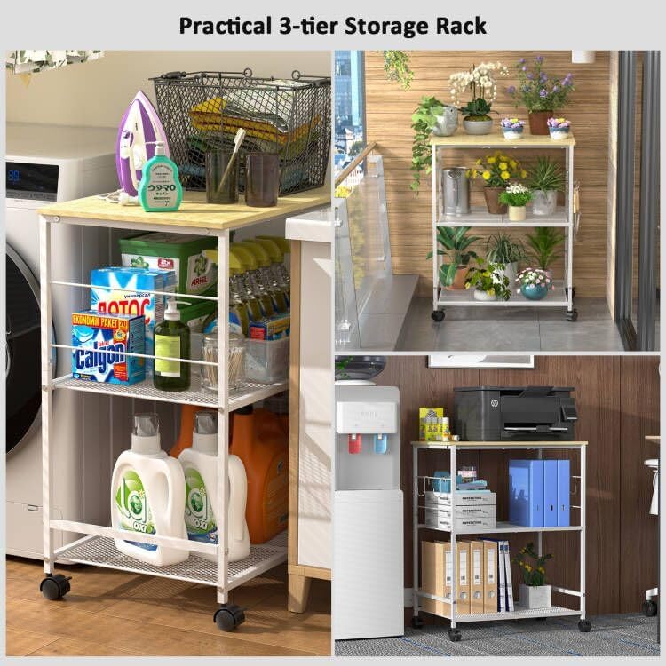 Rolling Kitchen Microwave Cart, 3 Tier Microwave Table Stand with Storage, Kitchen Utility Cart on Lockable, alternate view 6