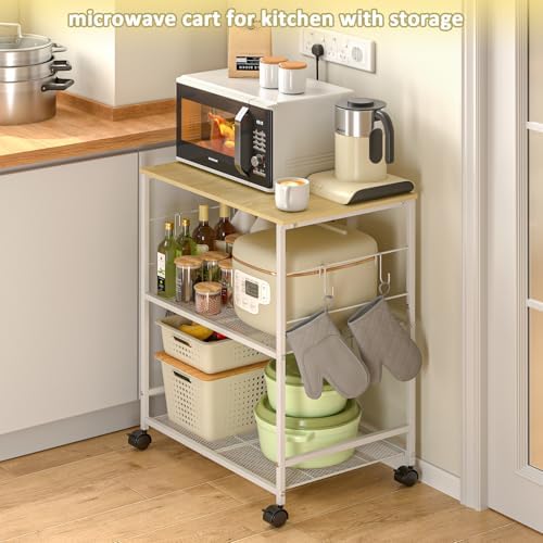Rolling Kitchen Microwave Cart, 3 Tier Microwave Table Stand with Storage, Kitchen Utility Cart on Lockable, alternate view 7