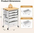 Rolling Storage Cart with 5 Drawers, Pegboards, Wooden Top, Bins, White in White, alternate view 2