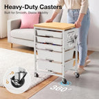 Rolling Storage Cart with 5 Drawers, Pegboards, Wooden Top, Bins, White in White, alternate view 5
