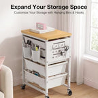 Rolling Storage Cart with 5 Drawers, Pegboards, Wooden Top, Bins, White in White, alternate view 7
