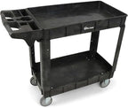 Rolling Utility Cart on Wheels, Heavy Duty with Ergonomic Handle, Deep Shelves for Garage, Warehouse, Workshop