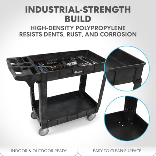 Rolling Utility Cart on Wheels, Heavy Duty with Ergonomic Handle, Deep Shelves for Garage, Warehouse, Workshop, alternate