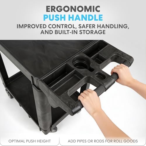 Rolling Utility Cart on Wheels, Heavy Duty with Ergonomic Handle, Deep Shelves for Garage, Warehouse, Workshop, alternate