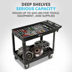 Rolling Utility Cart on Wheels, Heavy Duty with Ergonomic Handle, Deep Shelves for Garage, Warehouse, Workshop, alternate