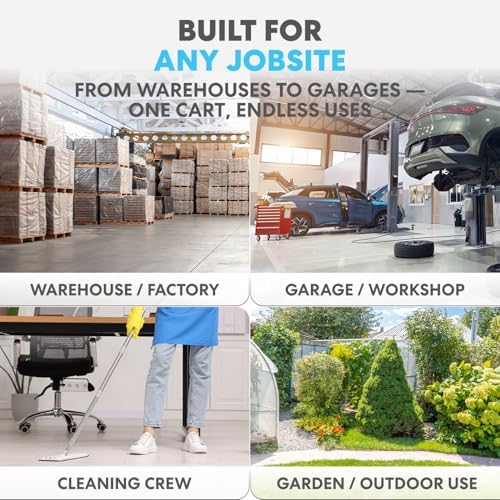 Rolling Utility Cart on Wheels, Heavy Duty with Ergonomic Handle, Deep Shelves for Garage, Warehouse, Workshop, alternate