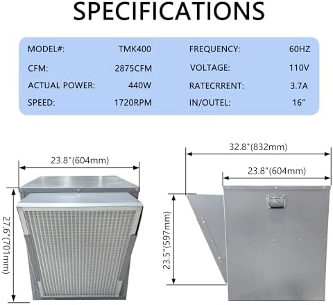 Roof Centrifugal Supply Air Fan Modular Rooftop Filtered Make-Up Air Fan| 16” Blower with Intake Hood and, alternate view 2