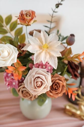 Rose Artificial Flowers 25pcs Shades of Earth Tones Ombre Colors Foam Fake Roses with Stems for DIY Wedding, alternate view 5