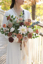 Rose Artificial Flowers 25pcs Shades of Earth Tones Ombre Colors Foam Fake Roses with Stems for DIY Wedding, alternate view 6
