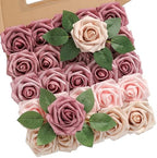 Rose Artificial Flowers Dusty Pink Ombre Color Foam Fake Roses with Stems 25pcs for DIY Wedding Bouquets Bridal