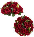 Rose Flower Balls for Table Centerpieces, Crimson, 2 Pcs, Reusable in 9.5"x4.7" in Crimson