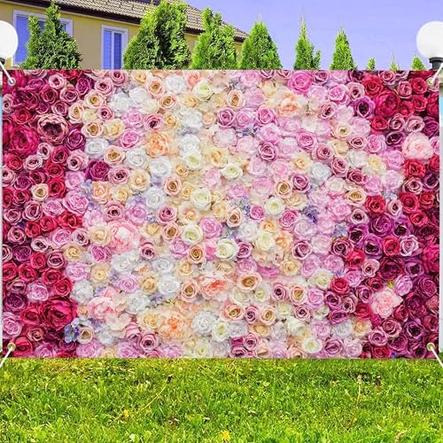 Rose Flower Wall Backdrop 10X8 ft Large Floral Photography Background for Indoor Outdoor Wedding Party Bridal, alternate view