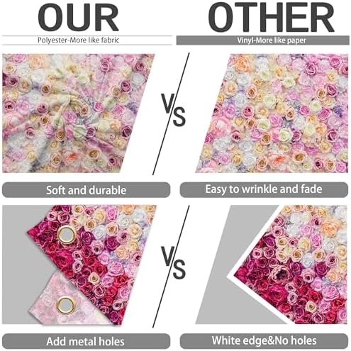 Rose Flower Wall Backdrop 10X8 ft Large Floral Photography Background for Indoor Outdoor Wedding Party Bridal, alternate view
