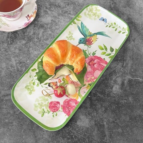 Rose Garden Melamine Serving Tray, 15 x 6.5 Inch Rectangular Serving Platter, BPA Free Food Tray for Party, alternate view 2