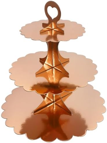 Rose Gold 3 Tier Cupcake Stand, Holds 24 Cupcakes, Cardboard Tower for Parties & Showers (1 Pack) in Rose Gold 1