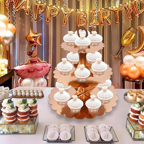 Rose Gold 3 Tier Cupcake Stand, Holds 24 Cupcakes, Cardboard Tower for Parties & Showers (1 Pack) in Rose Gold 1, alternate