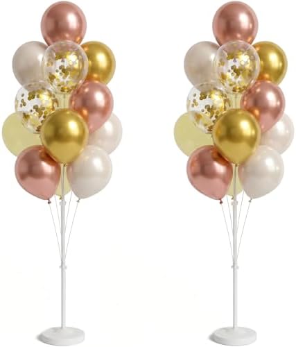 Rose Gold Balloon Column Stand Kit with Base for Party in 2 Count (Pack of 1) in Rose Gold Metallic