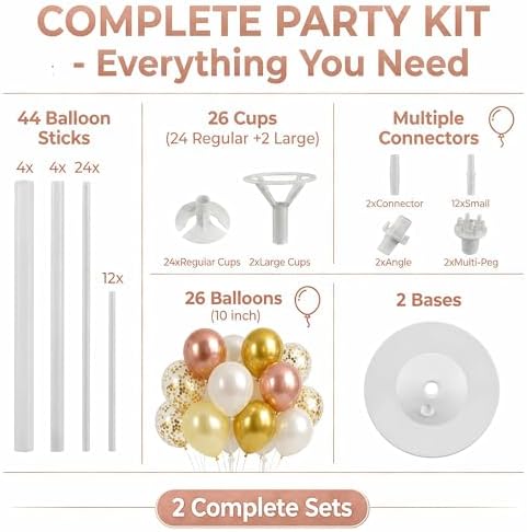 Rose Gold Balloon Column Stand Kit with Base for Party in 2 Count (Pack of 1) in Rose Gold Metallic, alternate view 2