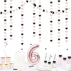 Rose-Gold Black-Pink Valentines Party-Decorations Heart-Garland - 52ft Glitter Galentines Hanging Streamers, alternate view 4