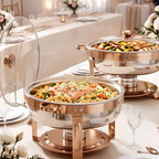 Rose Gold Chafing Dishes for Buffet 7QT, 2 Pack Stackable Round Chafer Set