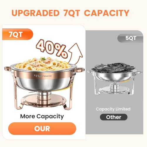 Rose Gold Chafing Dishes for Buffet 7QT, 2 Pack Stackable Round Chafer Set, alternate view 2