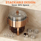 Rose Gold Chafing Dishes for Buffet 7QT, 2 Pack Stackable Round Chafer Set, alternate view 3