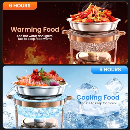 Rose Gold Chafing Dishes for Buffet 7QT, 2 Pack Stackable Round Chafer Set, alternate view 4