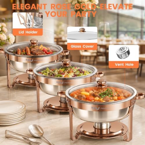 Rose Gold Chafing Dishes for Buffet 7QT, 2 Pack Stackable Round Chafer Set, alternate view 5