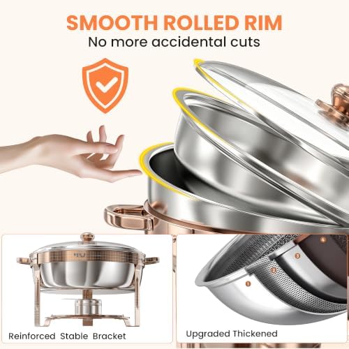 Rose Gold Chafing Dishes for Buffet 7QT, 2 Pack Stackable Round Chafer Set, alternate view 6