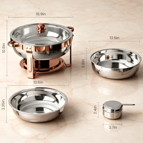 Rose Gold Chafing Dishes for Buffet 7QT, 4 Pack Stackable Round Chafer Set, alternate view 2