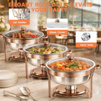 Rose Gold Chafing Dishes for Buffet 7QT, 4 Pack Stackable Round Chafer Set, alternate view 6