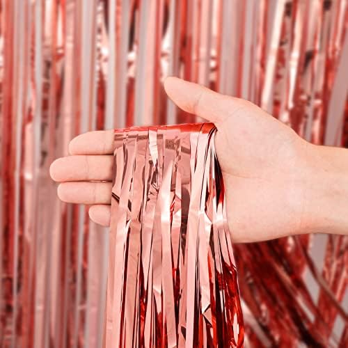 Rose Gold Foil Fringe Backdrop Curtains, 3.3x8.2ft, 3 Pack in 39.6" × 98.4" in 18 Rose, alternate view 2