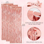 Rose Gold Foil Fringe Backdrop Curtains, 3.3x8.2ft, 3 Pack in 39.6" × 98.4" in 18 Rose, alternate view 3